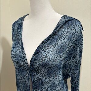 Mesh Blue Animal Print Blouse